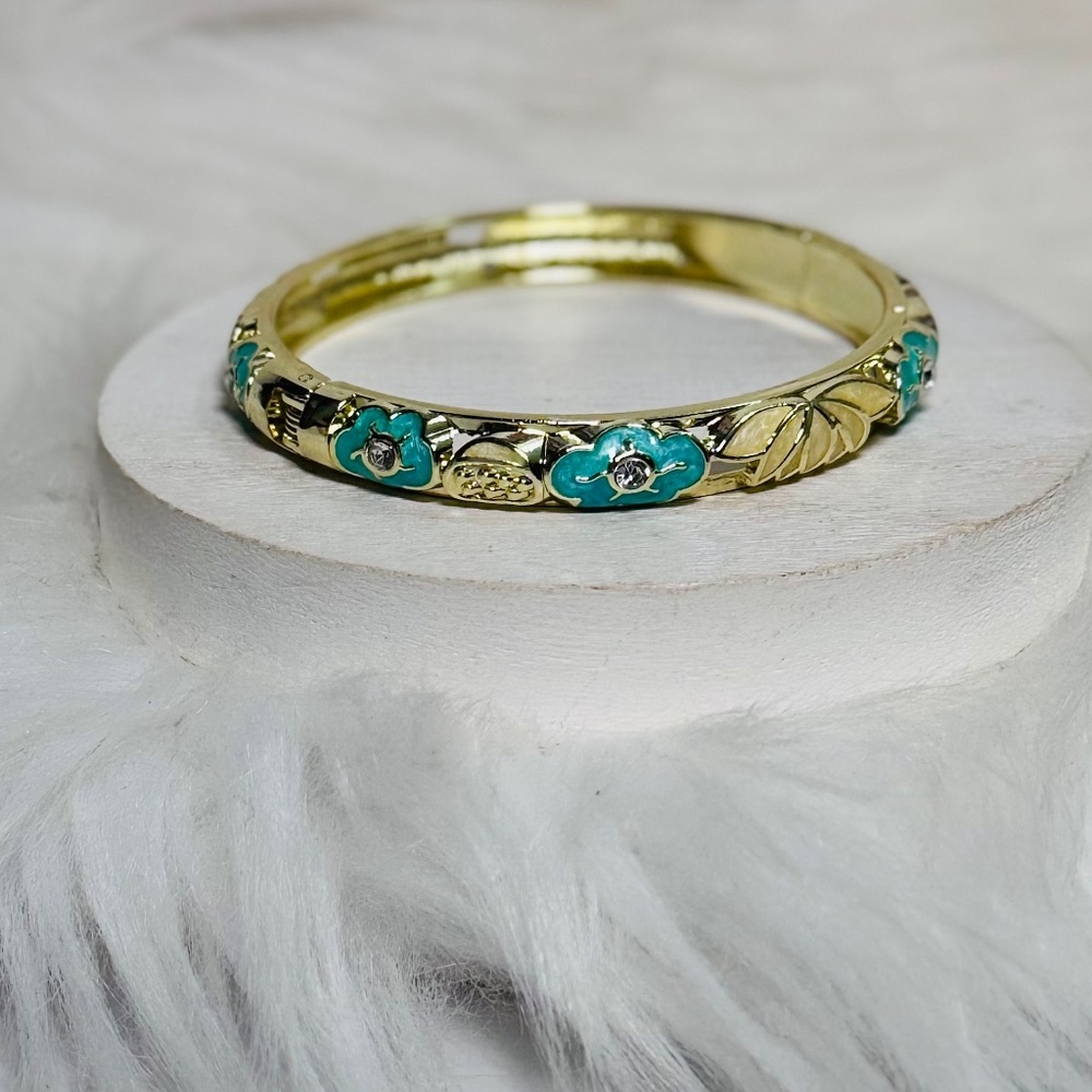 Turquoise Flower Enamel Cloisonne Bracelet Bangle Style 1